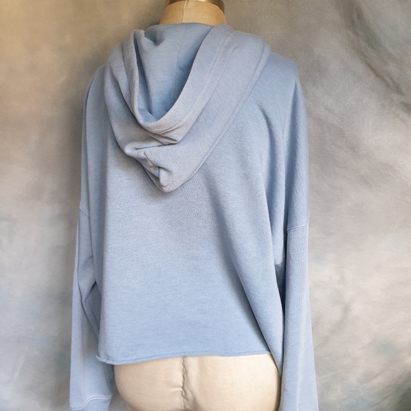 Calvin Klein Jeans Baby Blue Raw Hem Distressed Logo Comfy Hoodie  Sweatshirt MD - Picture 3 of 15